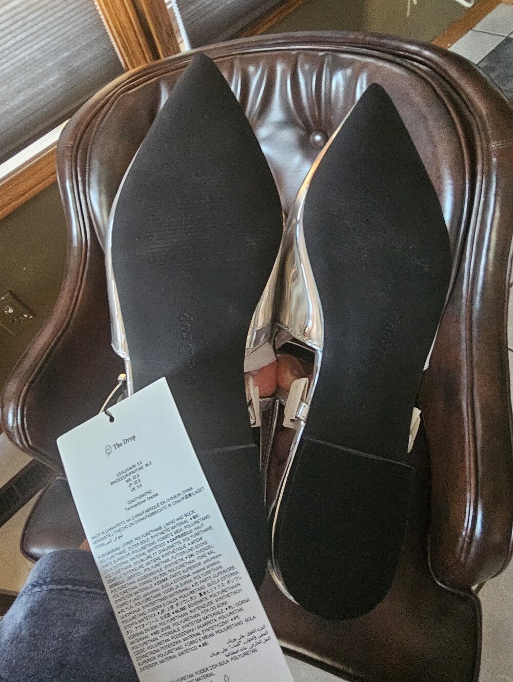 Silver Pointed-Toe Mary Jane Slingback Flats - Picture 3 of 4
